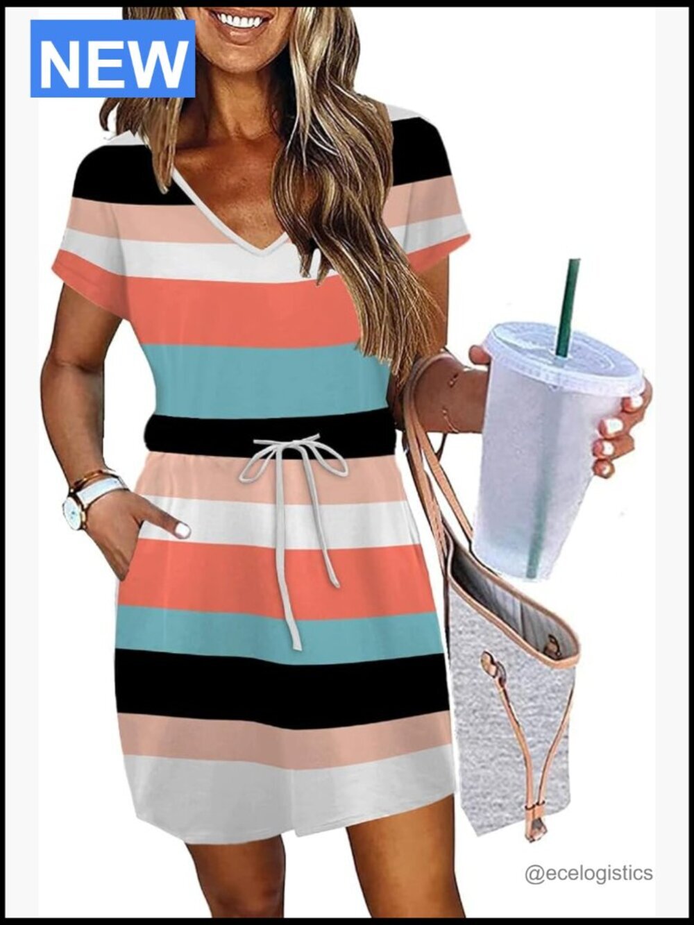 Tie Front Short Sleeve A-Line Midi Shirt Dress Summer Casual Beach